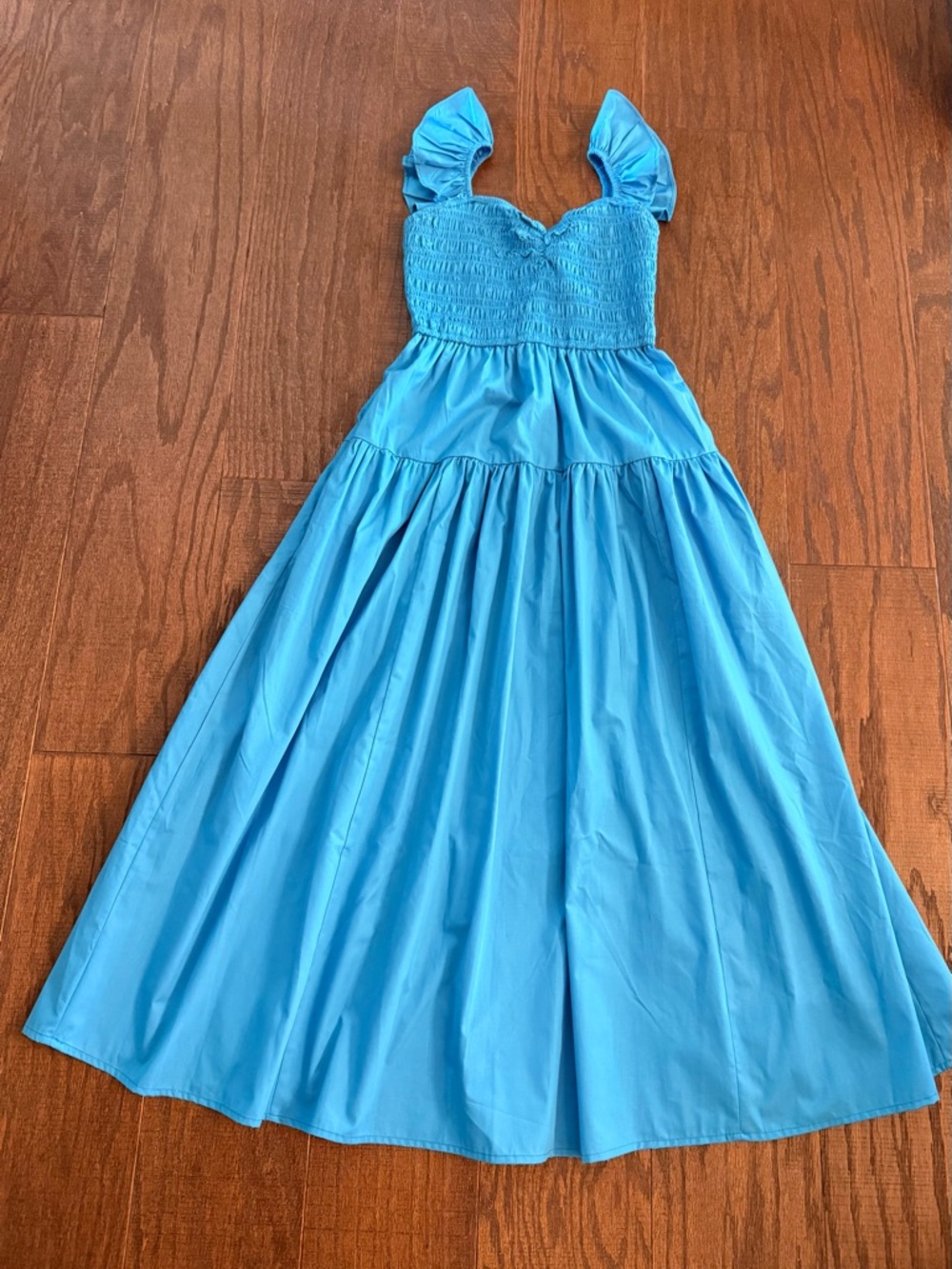 Abercrombie & Fitch Bright Blue Smocked Maxi Dress with Ruffle Straps Small